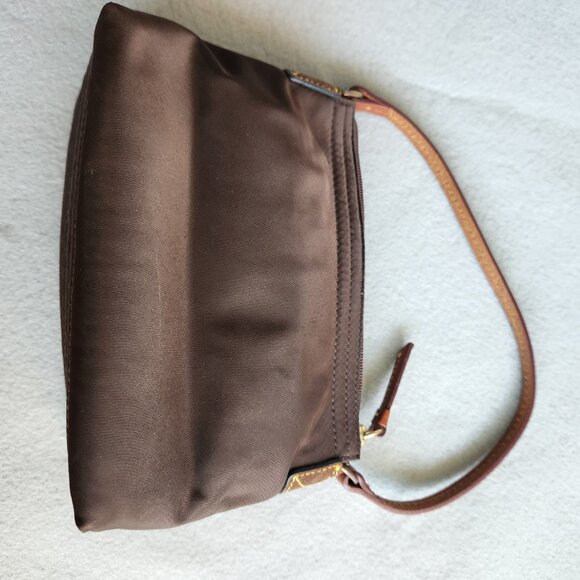 Dooney & Bourke Mini Bag Brown Nylon Leather Strap Handbag Pink Lining - Picture 4 of 10